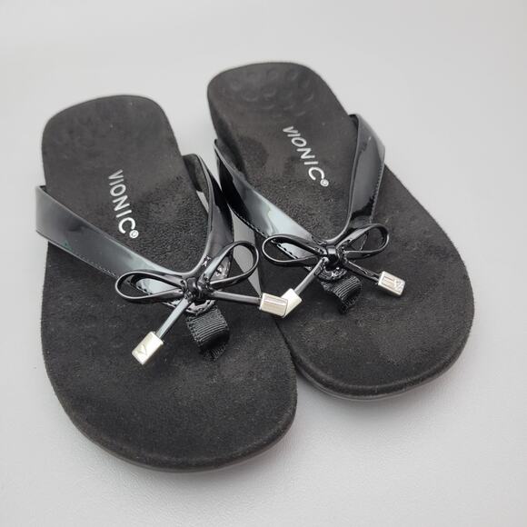 Vionic Bella II Black Thong Bow Slide Flip Flop Sandals Comfort Womens Size 6 - Picture 4 of 7